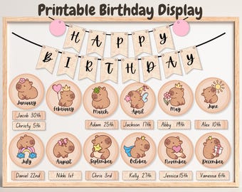 Capybara Classroom Birthday, Classroom Birthday Display, Boho Capybara Bulletin Board Kit, Classroom Birthday Board, Family Birthday Board