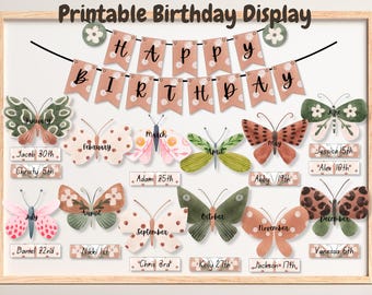 Butterfly Classroom Birthday, Classroom Birthday Display, DIY Teacher Birthday Board, Nature Birthday Wall, Boho Neutral Bulletin Board Kit