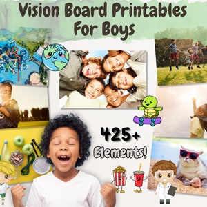 Kit de tablero de visión para niños, tablero de sueños para niños, fiesta de tablero de estado de ánimo, afirmación de manifestación imprimible, imágenes para niños, actividad nocturna familiar