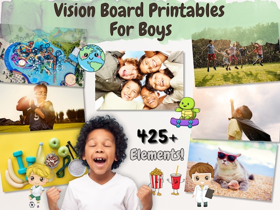Boys Vision Board Kit, Kids Dream Board, Mood Board Party, Manifestation Affirmation Printable, Kid-Friendly Pictures, Family Night Activity