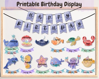 Ocean Classroom Birthday, Birthday Board Display, Kids Birthday Board, Birthday Reminder, Family Birthday Board, Bulletin Board Kit Download