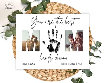 Mother's Day Handprint Art, Mom Photo Collage, Personalized DIY Gift for Mom, Custom Mom Photo Print from Kids, Editable Mothers Day Craft
