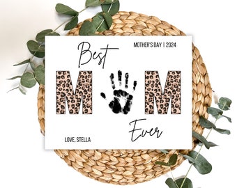 DIY Mothers Day Handprint Art, Custom Mama Print from Kids Toddler Baby, Hand Print Keepsake, Printable Mothers Day Craft, Leopard Mom Gift