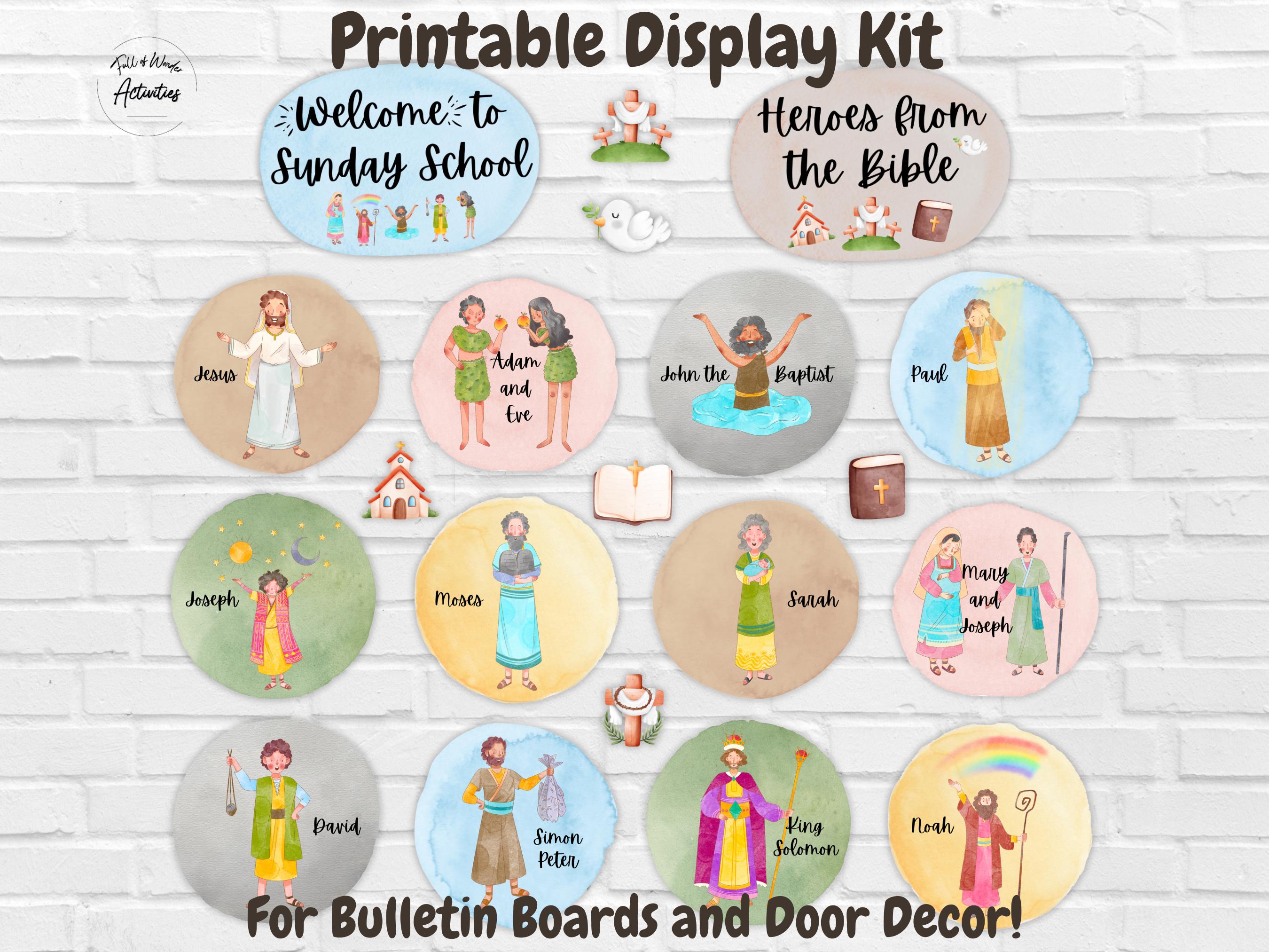 Sunday School Decorations, Christian Bulletin Board, Bible Heroes Display, Christian Classroom Decor Kit, DIY Church Bulletin Board Bundle