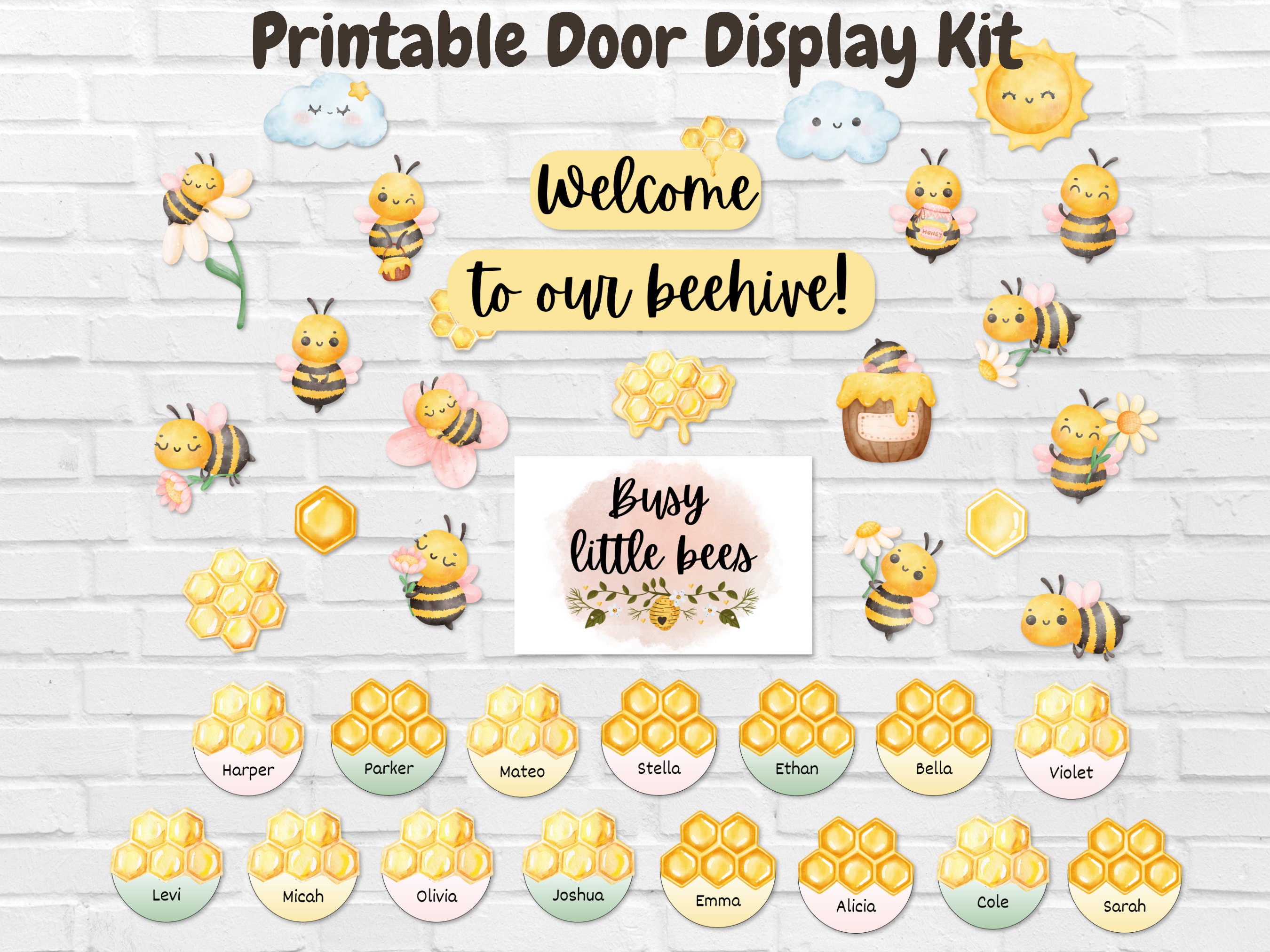 Frühlings-Türdekorationsset, Klassenzimmer-Türanzeige, Sommer-Pinnwand, Hummel-Druck-Klassenzimmer-Dekorpaket, Lehrer-DIY-Willkommensschild