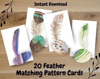 Feather Matching Cards, Toddler Pattern Matching, Montessori Learning Activity, Preschool Worksheet, Homeschool Bird Nature Curriculum