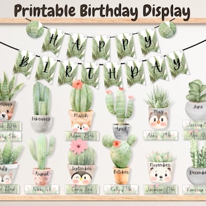 Boho Cactus Classroom Birthday, Calm Classroom Birthday Display, Succulents Birthday Board, Plants Birthday Board, Desert Bulletin Board Kit