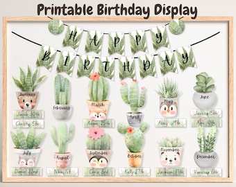 Boho Cactus Classroom Birthday, Calm Classroom Birthday Display, Succulents Birthday Board, Plants Birthday Board, Desert Bulletin Board Kit