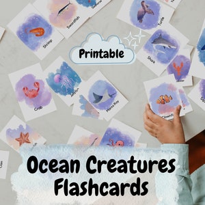 24 Ocean Creatures Flashcards, Toddler Flash Cards Preschool Kindergarten Montessori Homeschool Learning Printable Kids Quiet Time Activity