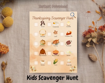 Thanksgiving Scavenger Hunt Game, Family Party Indoor Kids Activity, Printable Fall Thanksgiving Scavenger Hunt Game, Instant Download