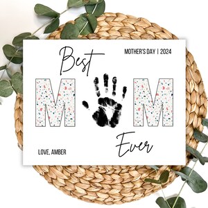 Arte de impressão de mão editável para o dia das mães, cartão de presente personalizado para mamãe, lembrança de impressão de mão, artesanato para impressão faça você mesmo para o dia das mães, presente boho para mãe de crianças e adolescentes