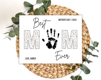 Editable Mothers Day Handprint Art, Custom Mama Card Gift, Handprint Keepsake, DIY Printable Mothers Day Craft, Boho Mom Gift from Kids Teen