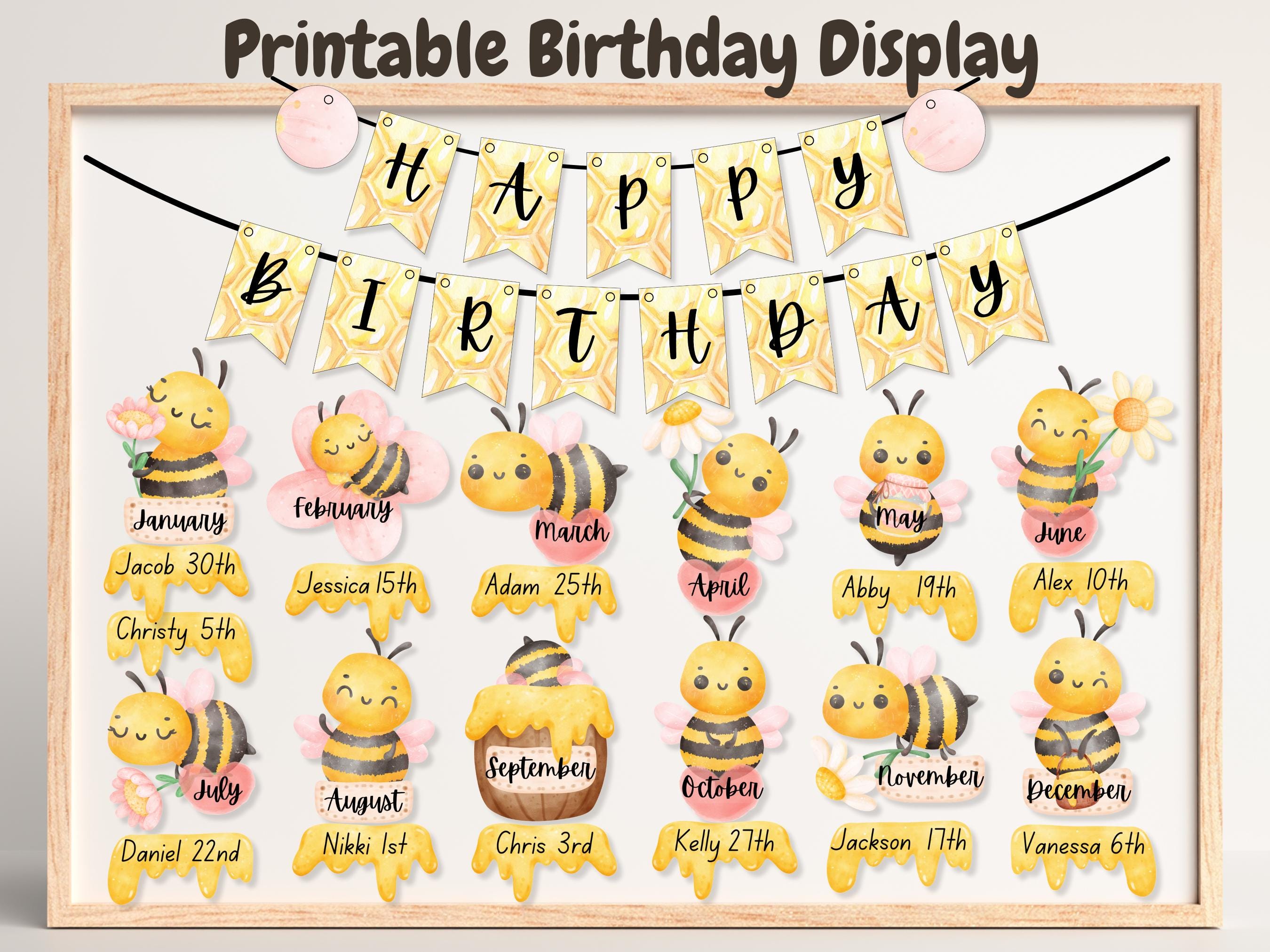 Bumble Bee Classroom Birthday, Classroom Birthday Display, Classroom Birthday Board, Family Birthday Board, Spring Bee Bulletin Board Kit