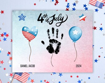 July 4th Handprint Art, Editable Kids Handprint Craft Template, Baby's First 4th of July Keepsake, Independence Day BBQ Printable Activity
