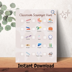 Classroom Scavenger Hunt Game, School Theme Kids Activity, Printable Preschool Kindergarten Fun, Montessori Learning Homeschool Toddler Game