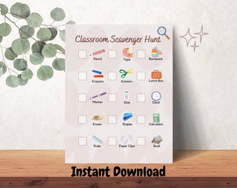 Classroom Scavenger Hunt Game, School Theme Kids Activity, Printable Preschool Kindergarten Fun, Montessori Learning Homeschool Toddler Game