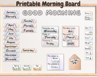 Boho Morning Board, Rainbow Circle Time Calendar, Preschool All About Today Chart, Kids Bulletin Board Kit, Classroom Daily Calendar Display