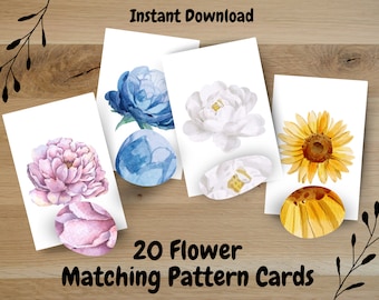 Juego de combinación de patrones para niños, Coincidencia de estudios de naturaleza floral, Juego de aprendizaje Montessori, Plan de estudios preescolar, Juego de flores para niños pequeños en casa
