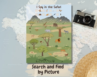 I Spy Search and Find Activity, Safari Animal Kids Activity, Preschool Montessori Learning, I Spy Game, Safari Toddler Homeschool Curriculum