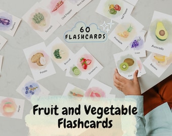 Fruit and Vegetable Flashcards, Toddler Flash Cards Preschool Cards Montessori Cards Homeschool Educational Printable Cards Kids Quiet Time