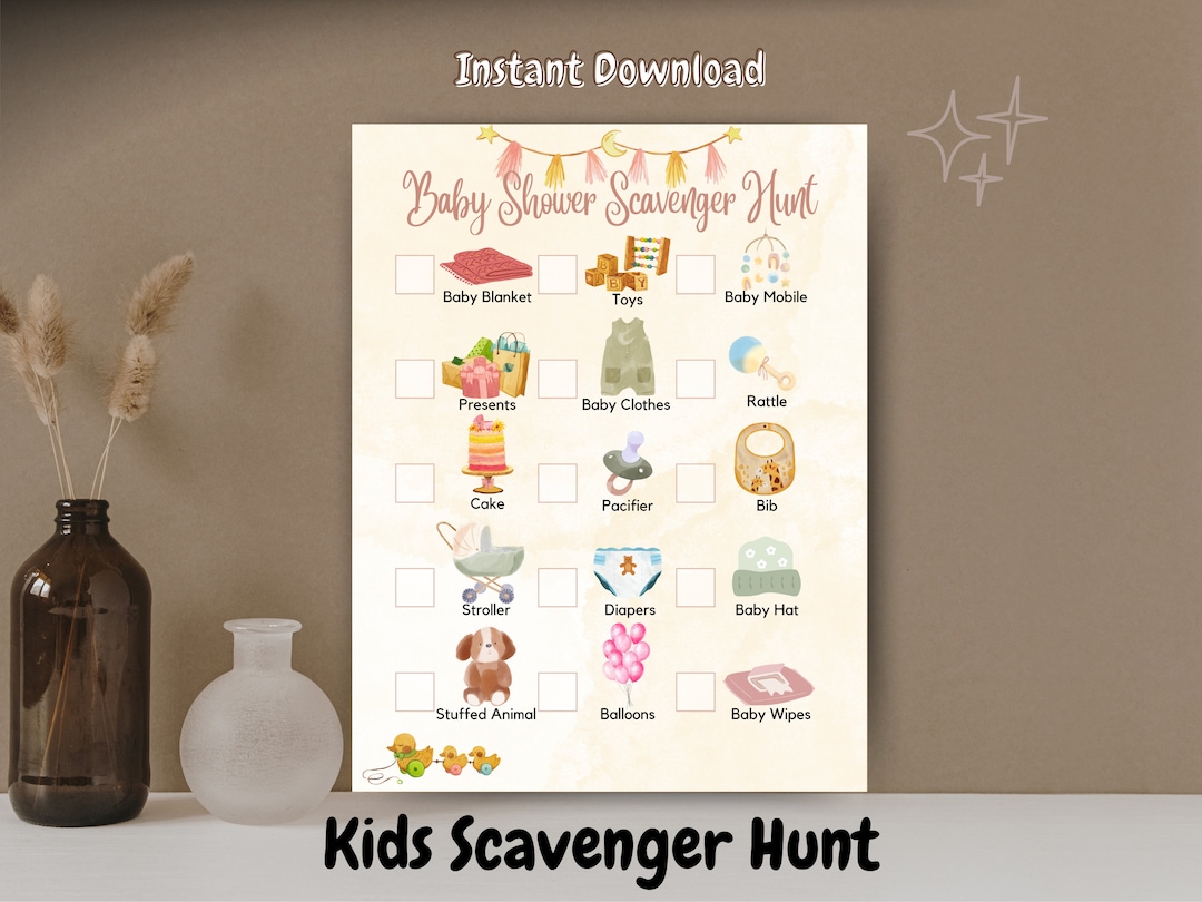 Baby Shower Scavenger Hunt Game for Kids, Indoor Kids Scavenger Hunt