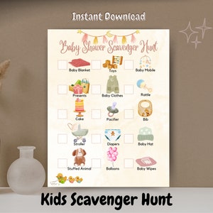 Baby Shower Scavenger Hunt Game for Kids, Indoor Kids Scavenger Hunt, Printable Party Game, Gender Reveal Games, Baby Shower Game for Kids