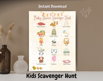 Baby Shower Scavenger Hunt Game for Kids, Indoor Kids Scavenger Hunt, Printable Party Game, Gender Reveal Games, Baby Shower Game for Kids