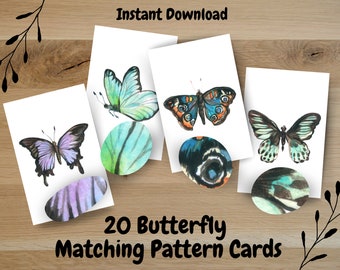 Butterfly Matching Cards, Toddler Pattern Matching, Montessori Learning Activity, Preschool Worksheet, Homeschool Butterfly Curriculum