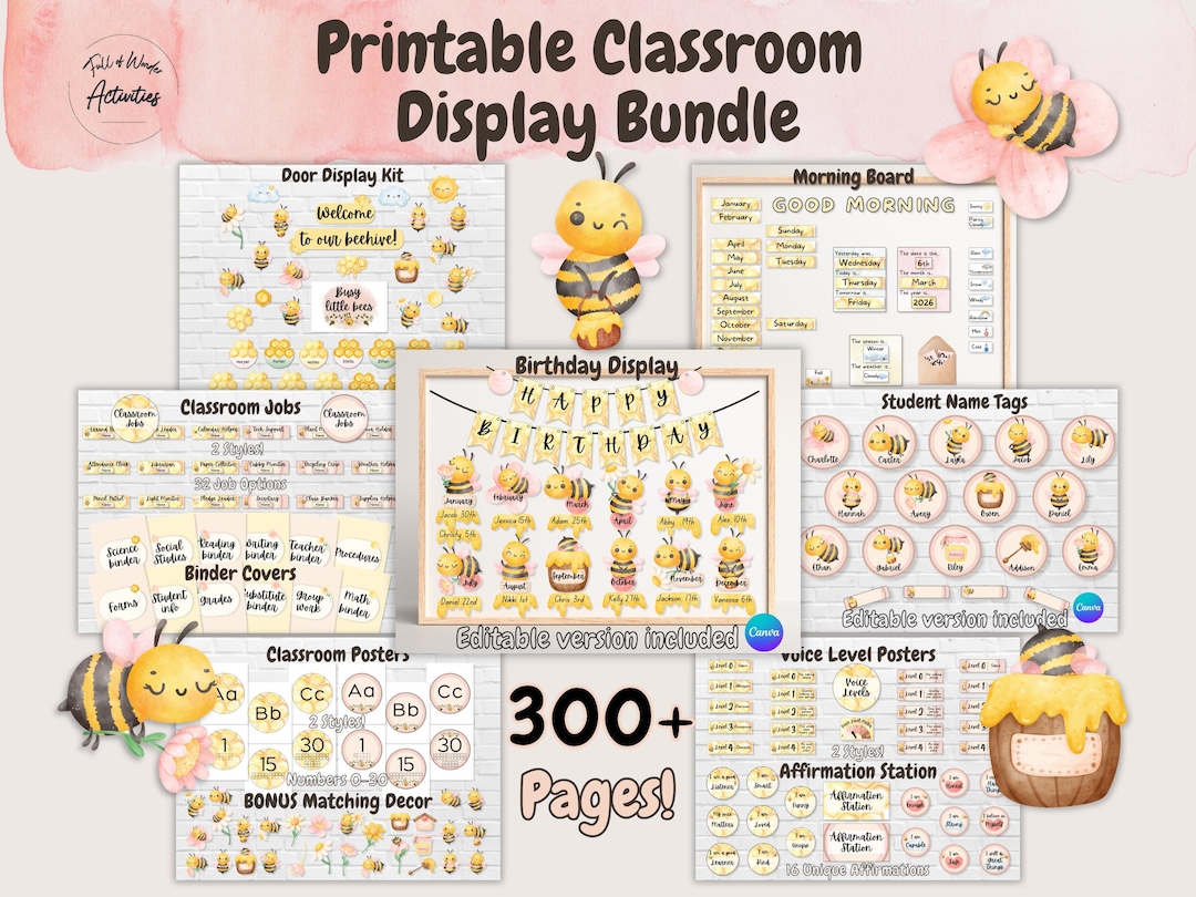Bumble Bee Classroom Decor Bundle, Spring Birthday Board, Door Display ...