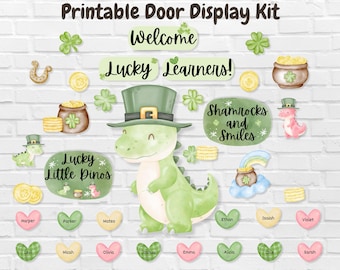 St. Patrick's Day Door Decor Kit, Classroom Door Display, Spring Bulletin Board, Lucky Dino Classroom Decor, Teacher DIY Welcome Door Kit