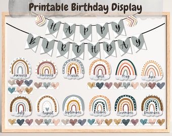 Boho Regenbogen Klassenzimmer Dekor, DIY Geburtstagsbrett, Klassenzimmer Geburtstag Display, Geburtstagserinnerung, Boho Bulletin Board Kit, Regenbogen Tür Dekor
