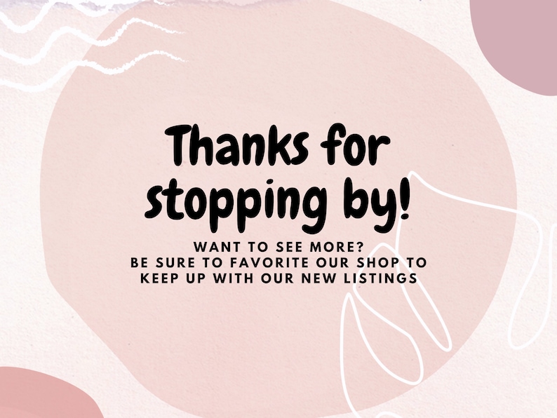 K&ouml;nnte beinhalten: Ein abstrakter Hintergrund in Rosa und Wei&szlig; mit dem Text "Danke f&uuml;rs Vorbeischauen!" in Schwarz. Der Text darunter lautet "M&ouml;chten Sie mehr sehen?  F&uuml;gen Sie unseren Shop zu Ihren Favoriten hinzu, um &uuml;ber unsere neuen Angebote auf dem Laufenden zu bleiben."