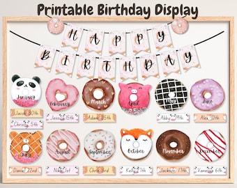 Donut Classroom Birthday, Boho Classroom Birthday Display, Classroom Birthday Board, Student Birthday Reminders, Donut Bulletin Board Kit