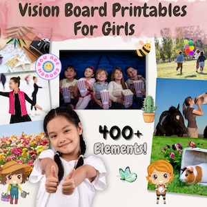 Kit de tableau de visualisation pour filles, tableau de rêves pour enfants, tableau de l'humeur, activité de soirée pyjama, affirmation imprimable par affirmations, images adaptées aux enfants, tableau de vision familial