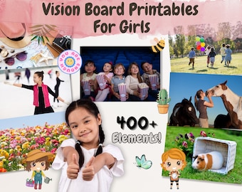 Girls Vision Board Kit, Kinder Dream Board, Mood Board, Sleepover Aktivität, Affirmation druckbar, kinderfreundliche Bilder, Family Vision Board