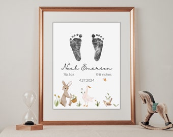 Spring Baby Footprint Art, Personalized Newborn Birth Stat Footprint, Easter Nursery Wall Art, Editable Newborn Gift, DIY Cute Baby Keepsake