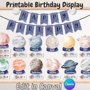 Bearbeitbarer Raum Klassenzimmer Geburtstag, Klassenzimmer Geburtstag Display, Boho Klassenzimmer Geburtstag Board Vorlage, Geburtstagserinnerung, Bulletin Board Kit