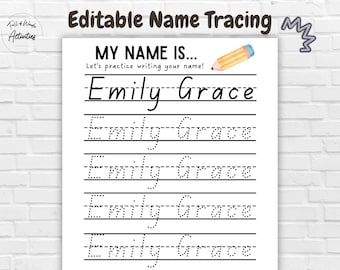 Personalized Name Tracing, Custom Name Writing Practice, Kids Name Tracing, Editable Name Writing Activity, Pre-K Trace Your Name Worksheet