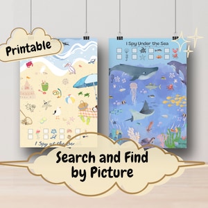 Kids Activities I Spy Search and Find by Picture, Summer Beach and Ocean Theme, Preschool Montessori Learning, On the Go, Party Activity