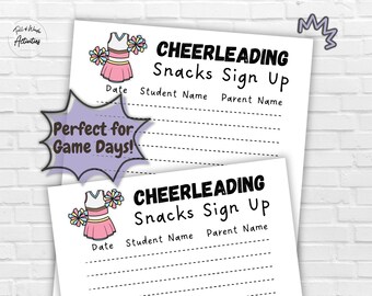 Cheerleading Snacks Schedule, Game Day Snacks, Team Sports Snack Sign Up, Homecoming School Snacks Form, Cheerleading Snacks Volunteer List