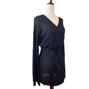 Long Sleeve V-Neck Sweater Cover Up - Black