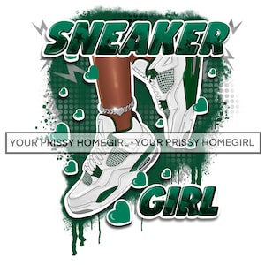 Green and White Sneaker Girl PNG, Sublimation Design (2 Files)