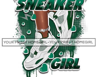 Green and White Sneaker Girl PNG, Sublimation Design (2 Files)
