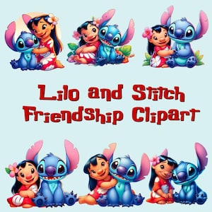 Lilo and Stitch Friendship Clipart | 13 PNG Images | Cute Cartoon Friends | Transparent Background | 300 DPI | Instant Download