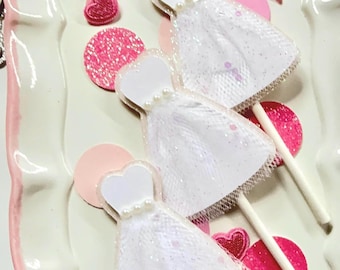 Wedding Dress Cupcake Toppers: Bridal Shower Gown Decor, Set of 12