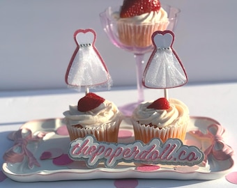 Glitter Dress Cupcake Toppers: Bridal Shower Decor, Bridesmaid Proposal