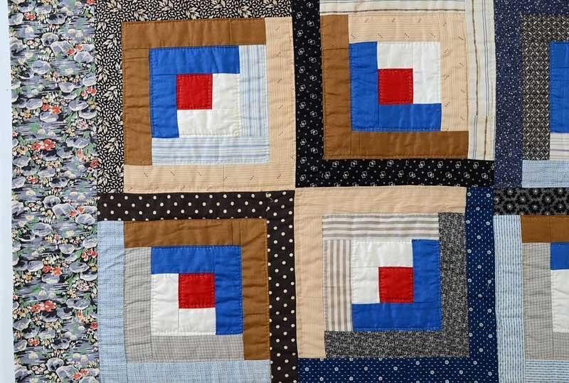 Antique Log Cabin Quilt Light and Dark Circa 1920 Pennsylvania Origin