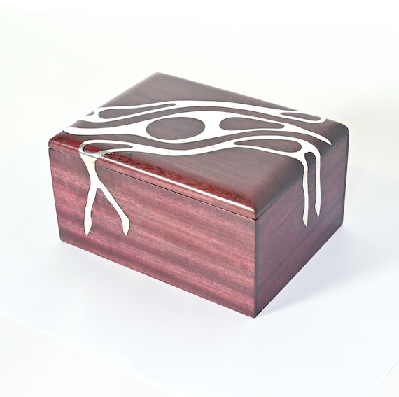 Rosewood Box with Inlaid Silver Abstract Design