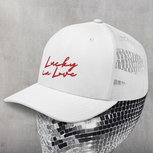 Lucky in Love Embroidered Trucker Hat, Bachelorette Hats, Bachelorette Party Favor, Vegas Wedding, Vegas Bachelorette, Valentines gift