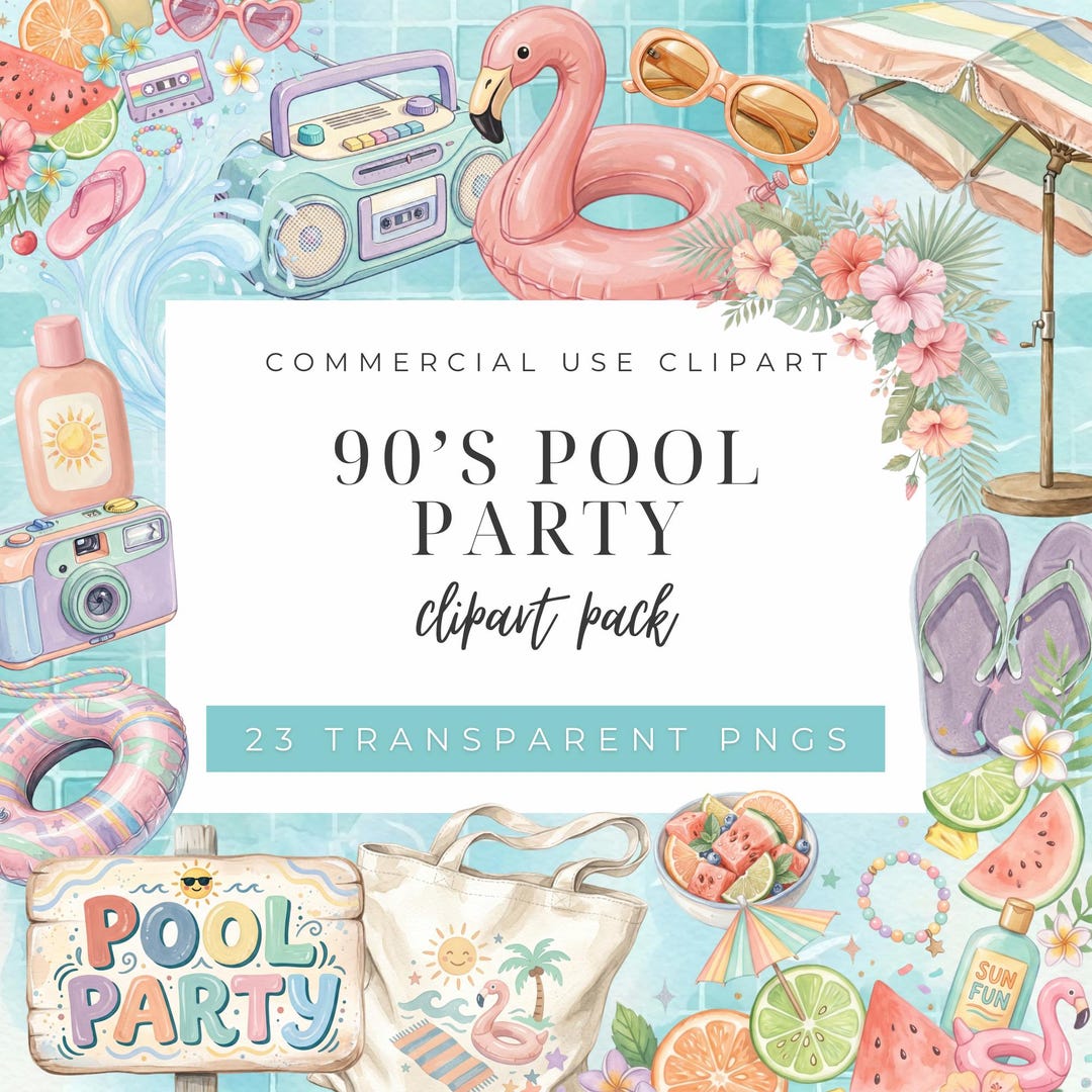 Pool 90s 90s Summer Pool Party Clipart, Retro Poolside Summer PNG - Etsy